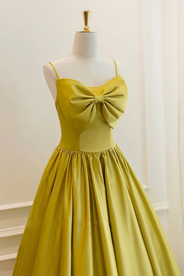 Luolandi Yellow Satin Short Prom Dresses Cute A-Line Bow Homecoming Dresses Pure Color