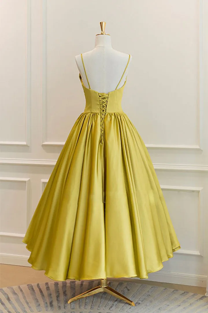 Luolandi Yellow Satin Short Prom Dresses Cute A-Line Bow Homecoming Dresses Pure Color