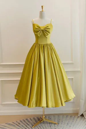 Luolandi Yellow Satin Short Prom Dresses Cute A-Line Bow Homecoming Dresses Pure Color