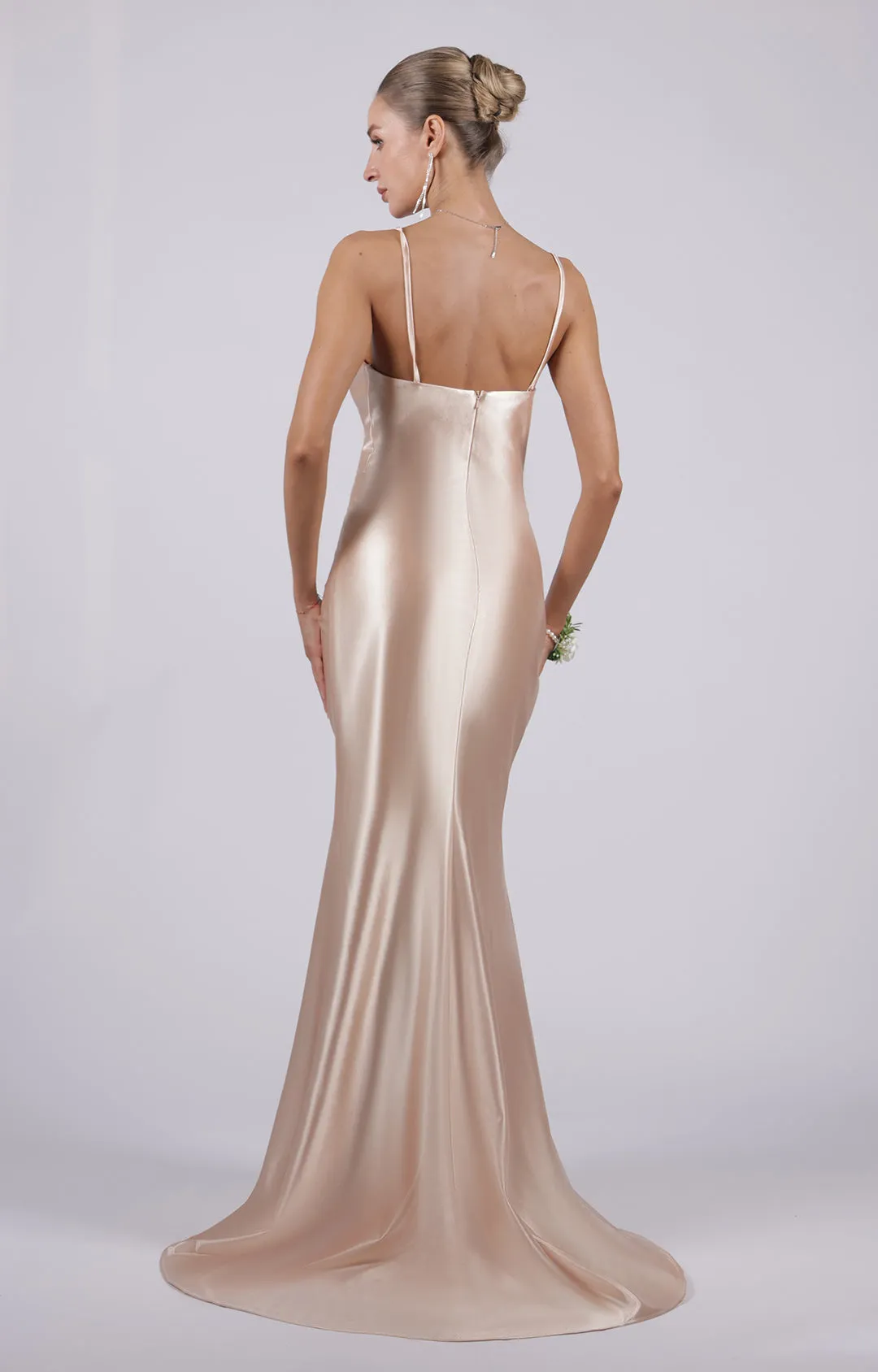 Mermaid Cowl Neck High Split Sweep Train Dresses