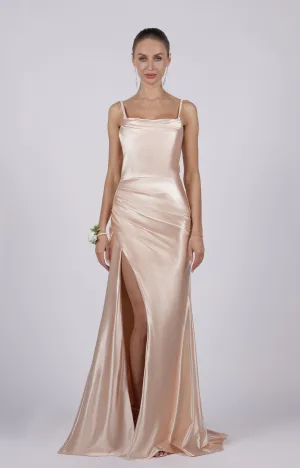 Mermaid Cowl Neck High Split Sweep Train Dresses