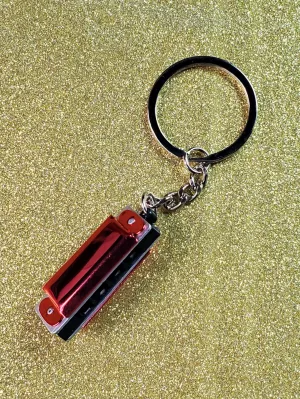 Mini Harmonica Keychain in Red