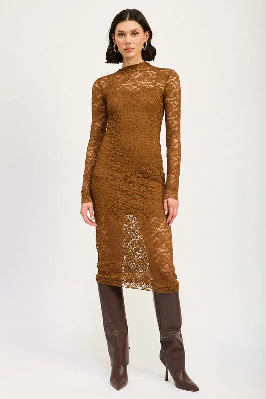 MOCK NECK MIDI LACE DRESS