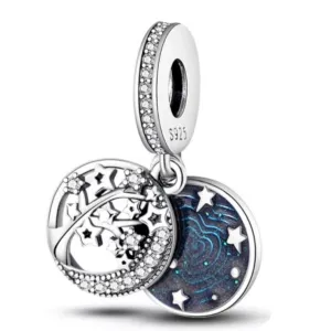 Moon and Stars Dangle Charm - 925 Sterling Silver