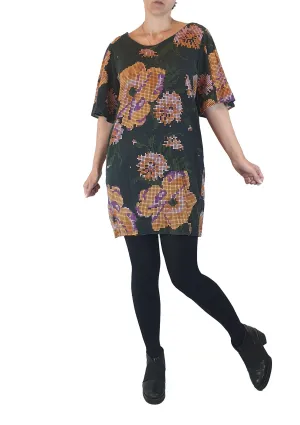 Obus black digital look flower print dress size 1