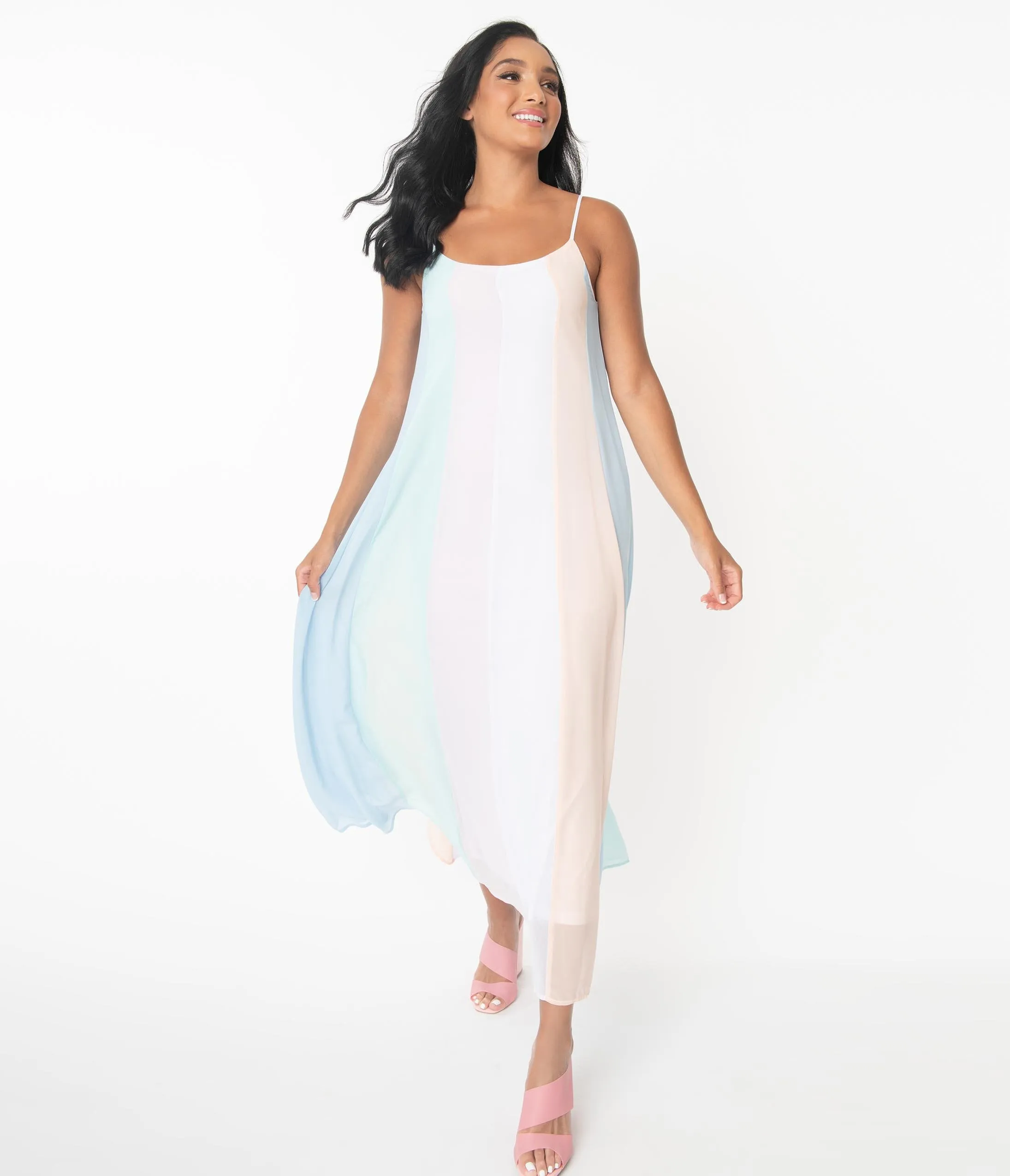 Pastel Rainbow Stripe Maxi Dress