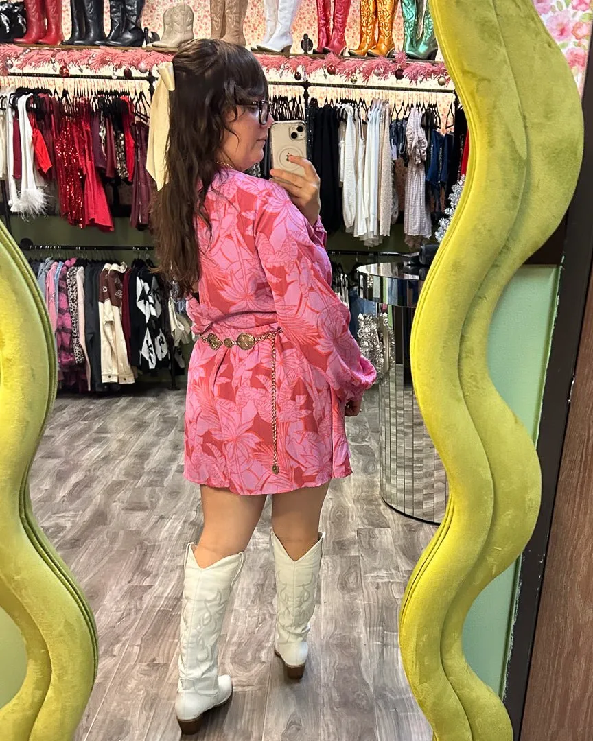 Pink Multi Tropical Print Plunging Romper