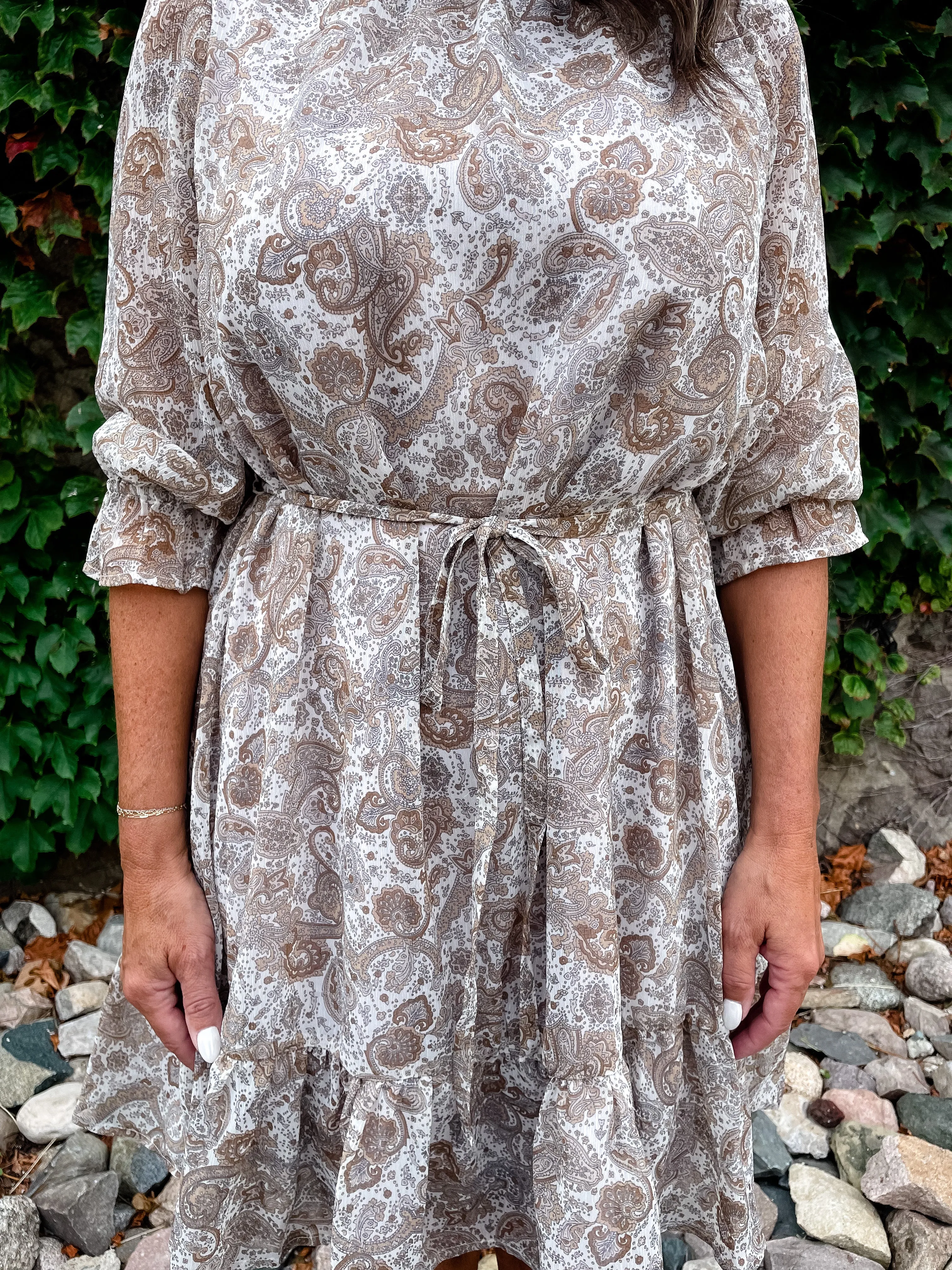 Playful Paisley Dress - Tan/Multi