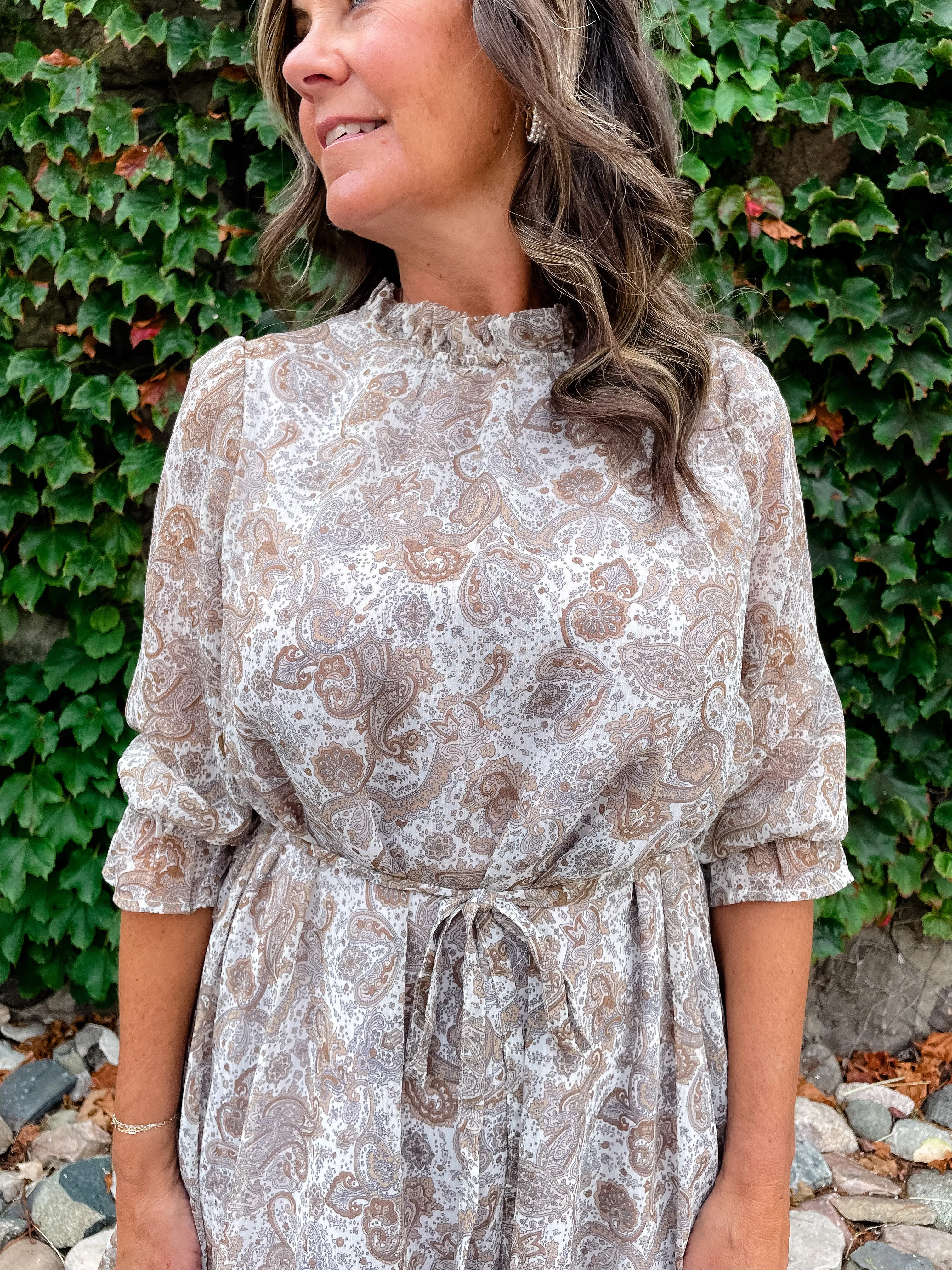 Playful Paisley Dress - Tan/Multi