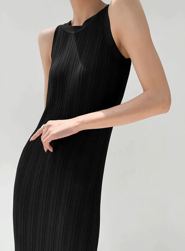 Pleated Tank Midi Dress in Black