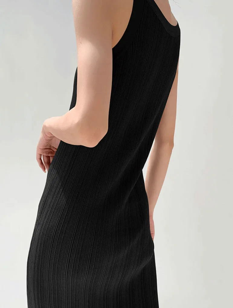 Pleated Tank Midi Dress in Black