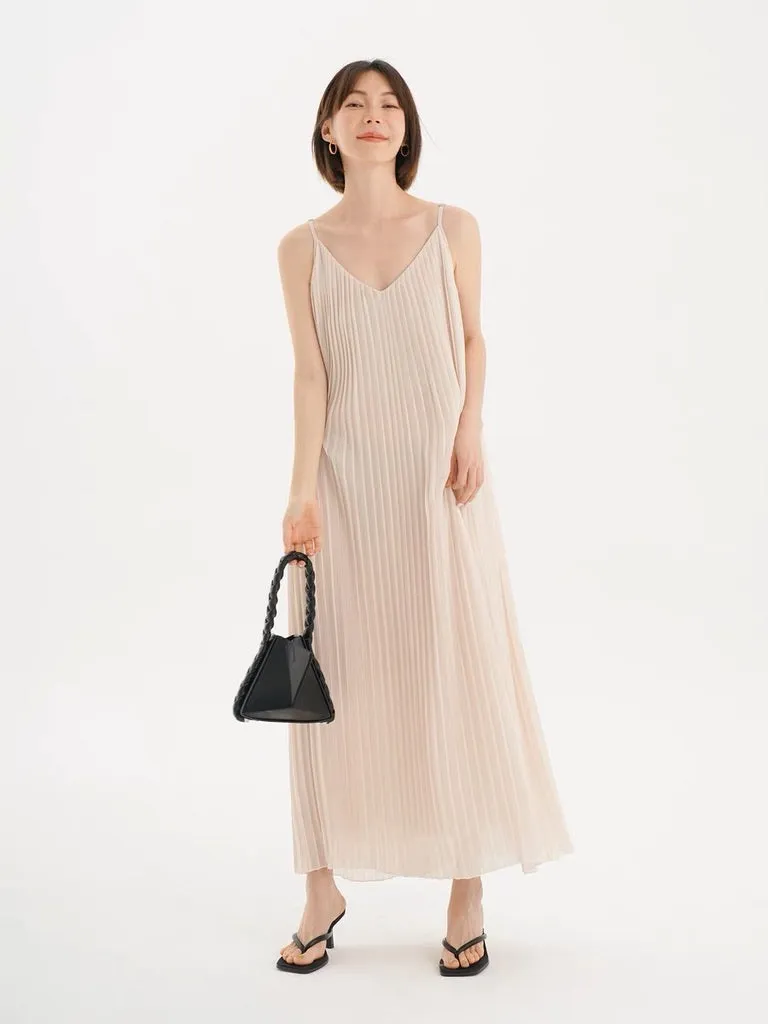 Pleated V Cami Maxi Dress in Cream