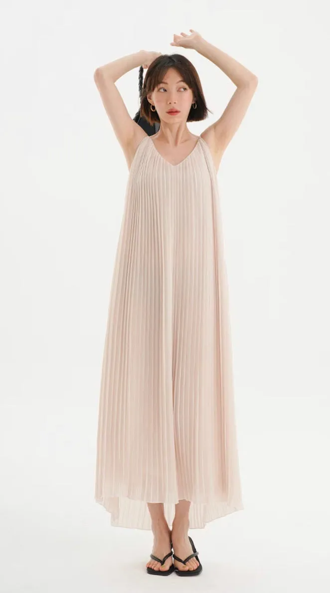 Pleated V Cami Maxi Dress in Cream