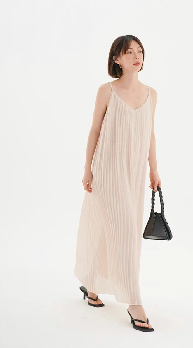 Pleated V Cami Maxi Dress in Cream