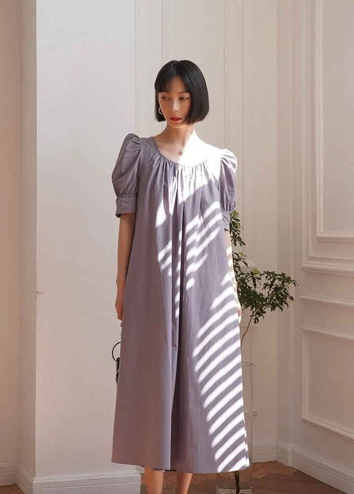 Puff Sleeve Pocket Tent Maxi Dress in Purple