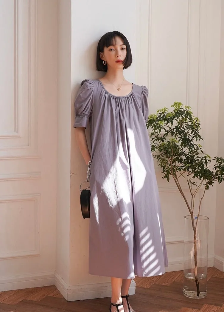 Puff Sleeve Pocket Tent Maxi Dress in Purple