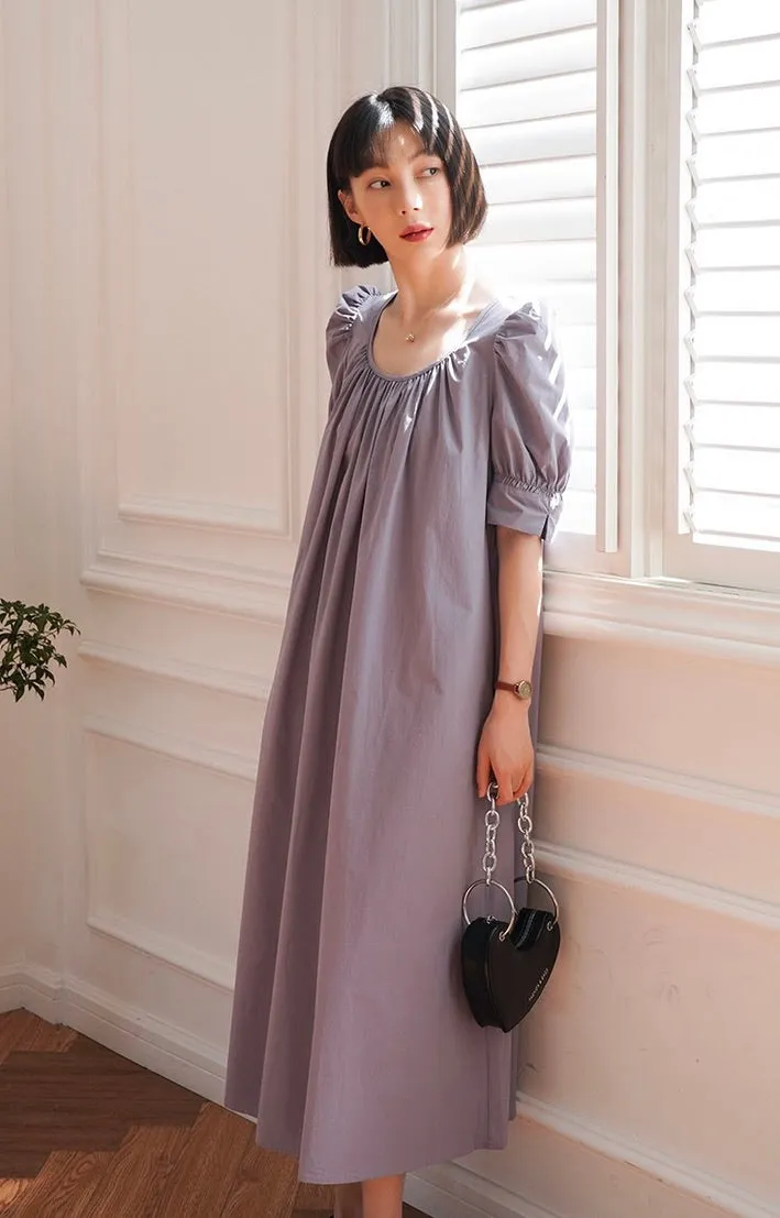 Puff Sleeve Pocket Tent Maxi Dress in Purple