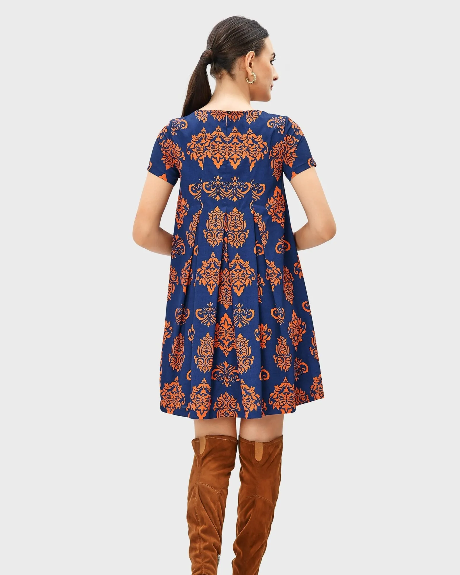 Release pleat graphic print crepe shift dress | Blue