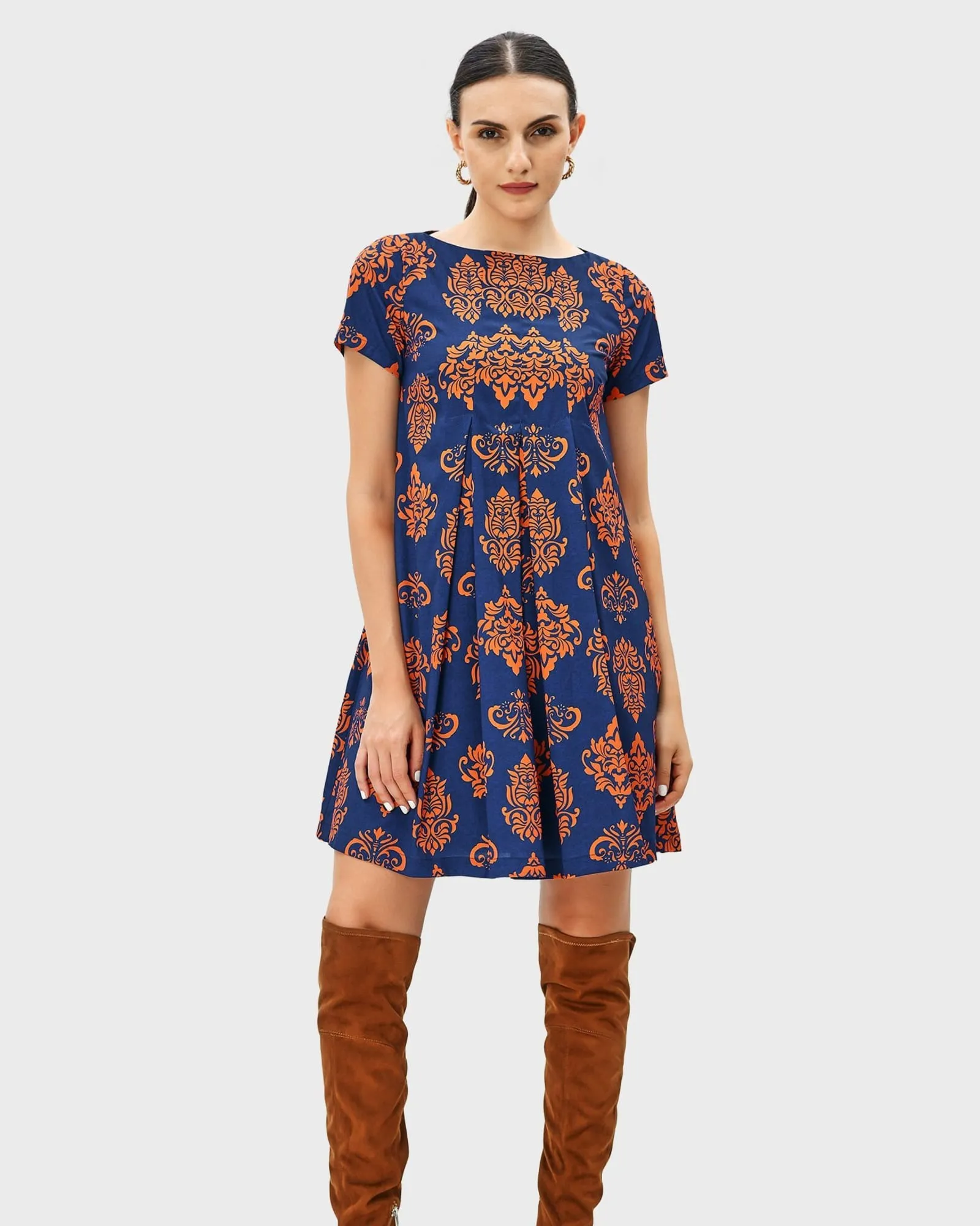 Release pleat graphic print crepe shift dress | Blue