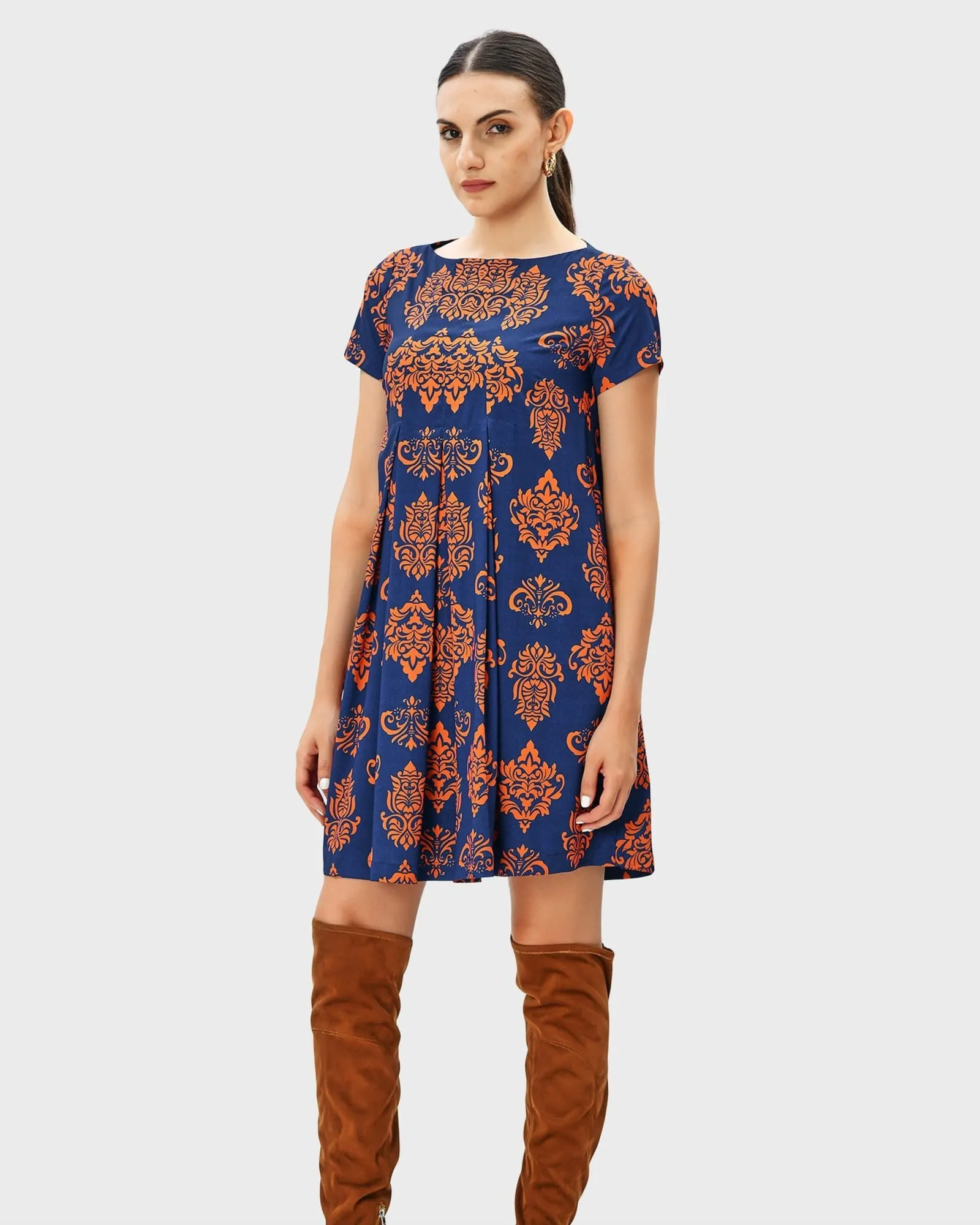 Release pleat graphic print crepe shift dress | Blue