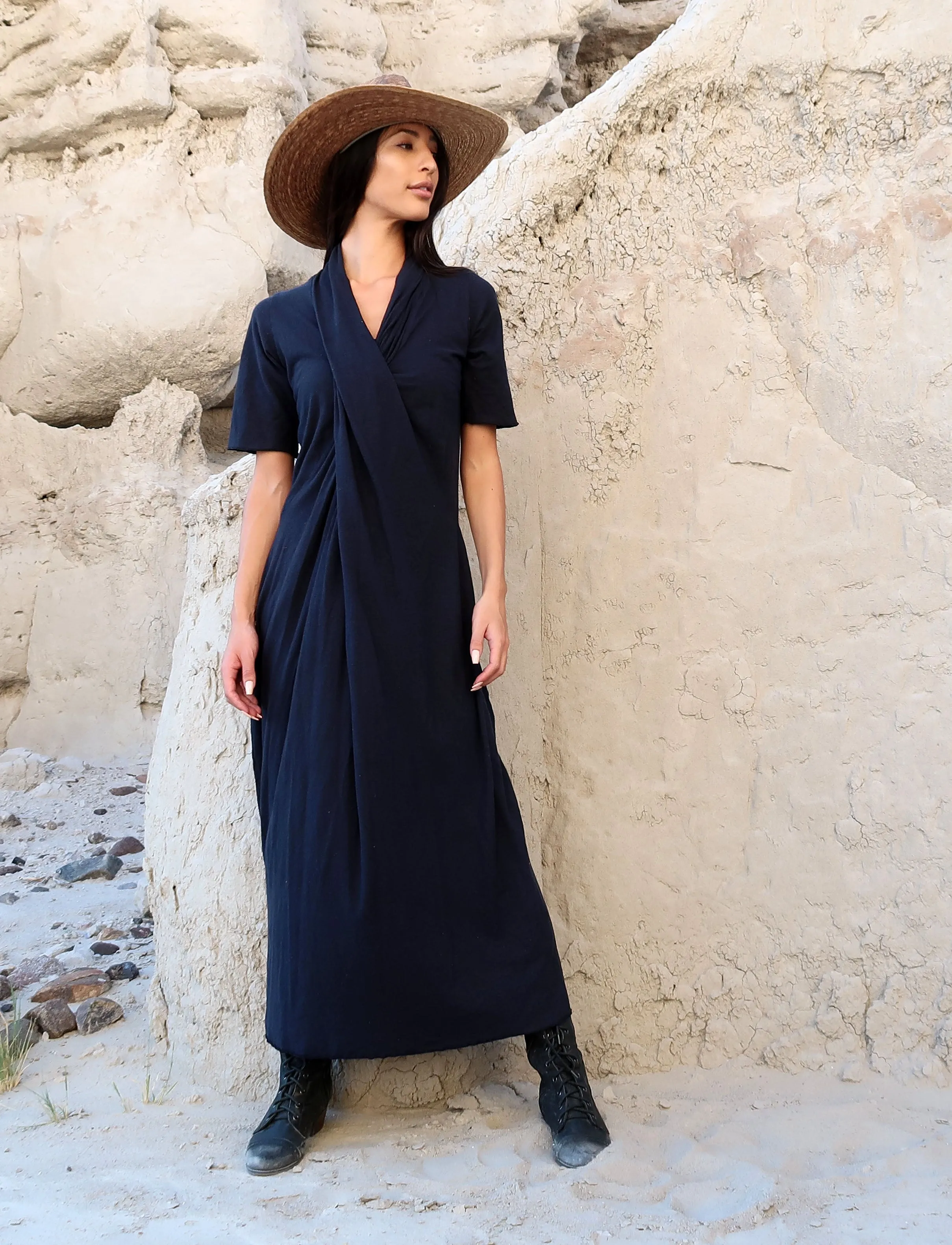Shawl Collar Pencil Long Dress