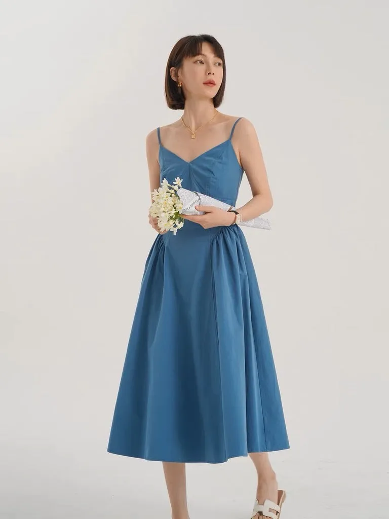 Side Panel Cami Midi Dress in Blue