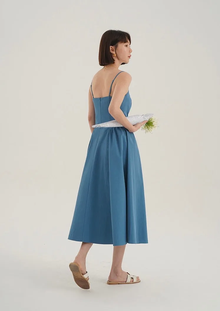 Side Panel Cami Midi Dress in Blue