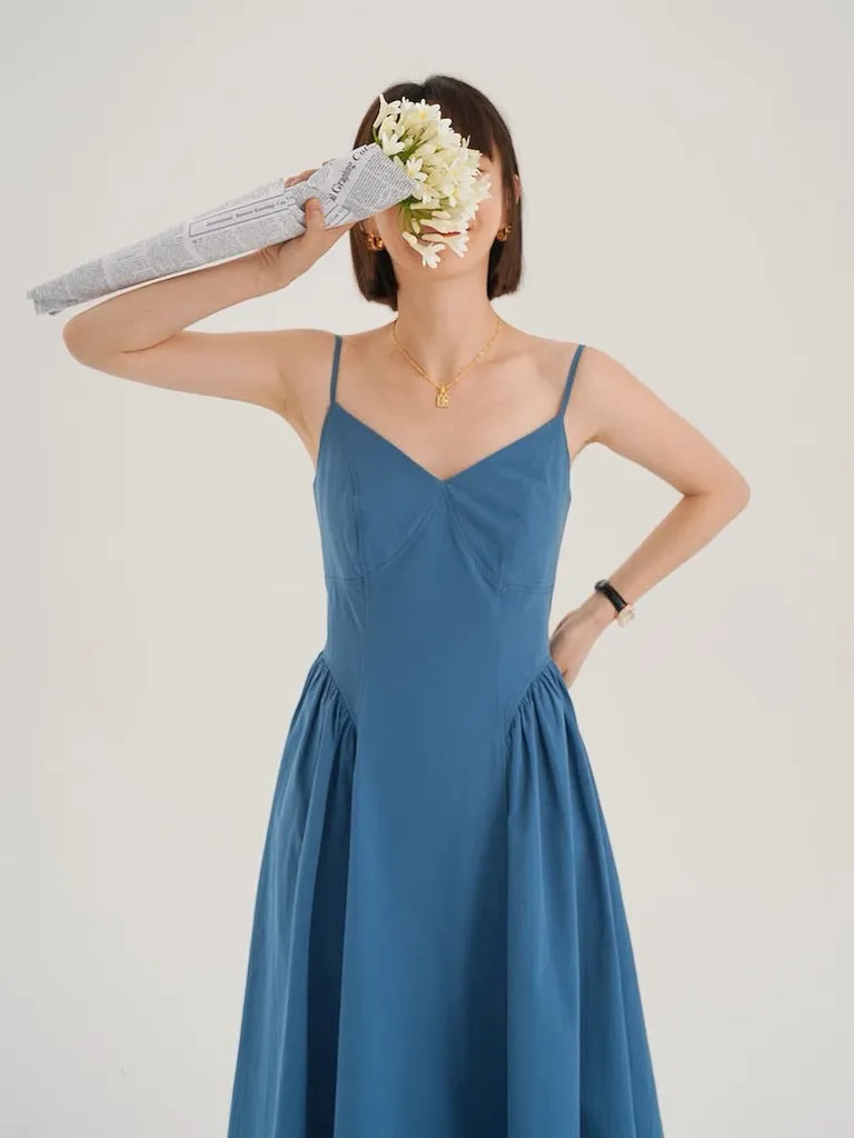 Side Panel Cami Midi Dress in Blue