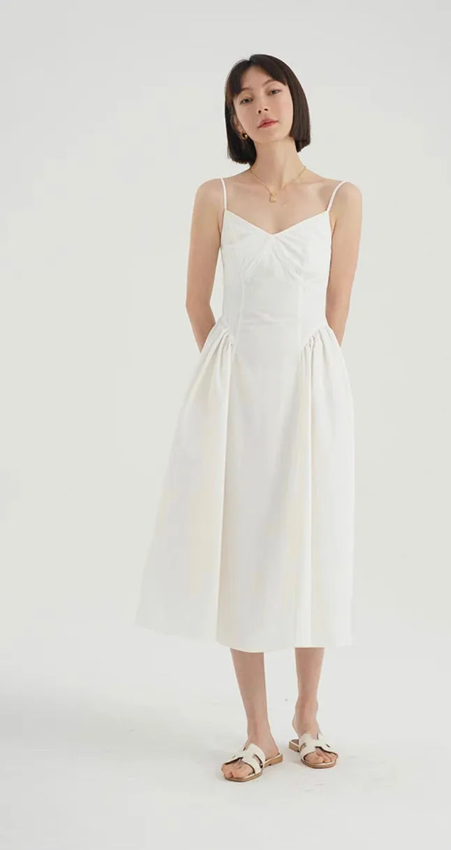 Side Panel Cami Midi Dress in White