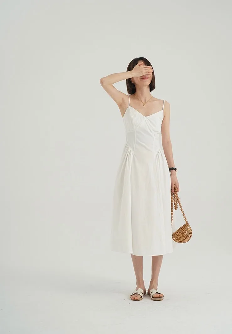 Side Panel Cami Midi Dress in White