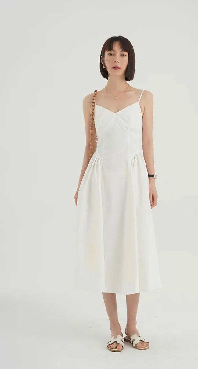 Side Panel Cami Midi Dress in White