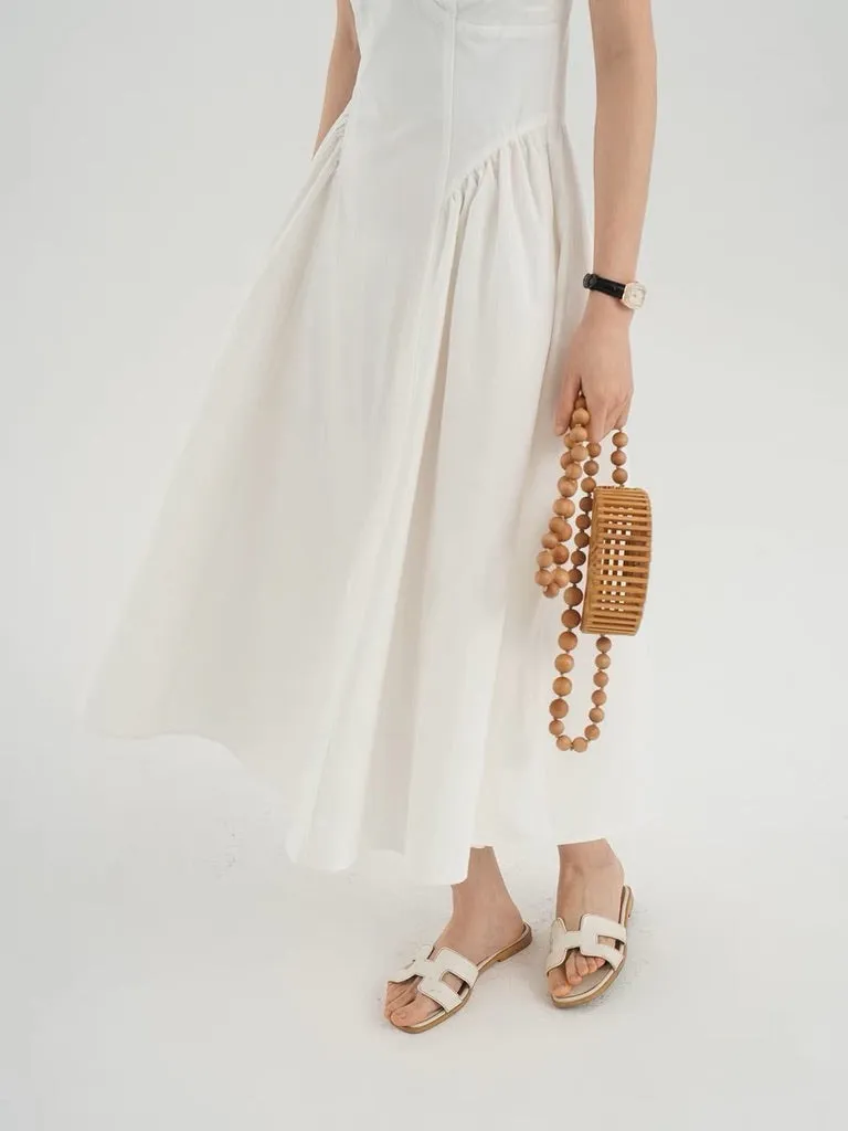 Side Panel Cami Midi Dress in White