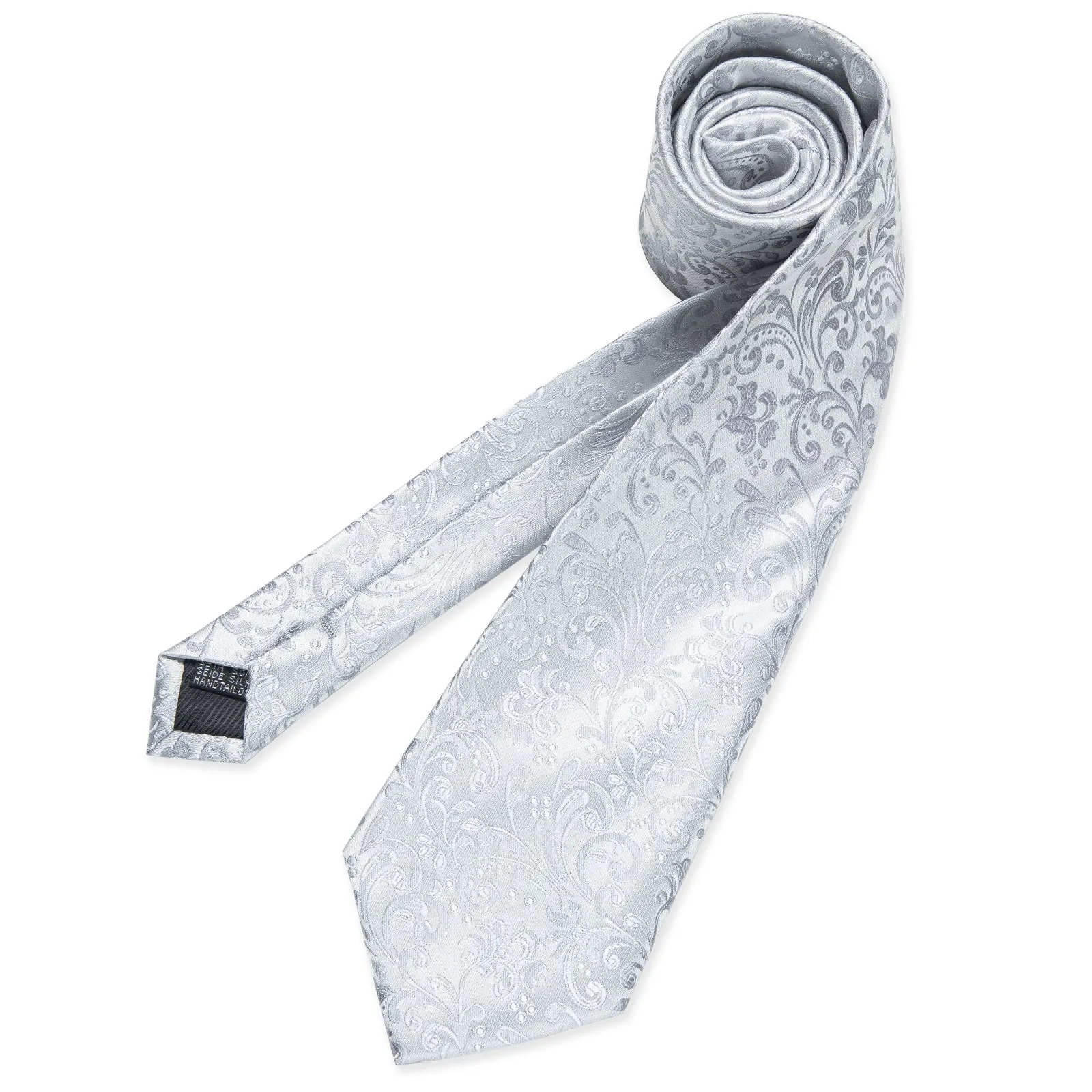 Silver Floral Tie Hanky Cufflinks Set