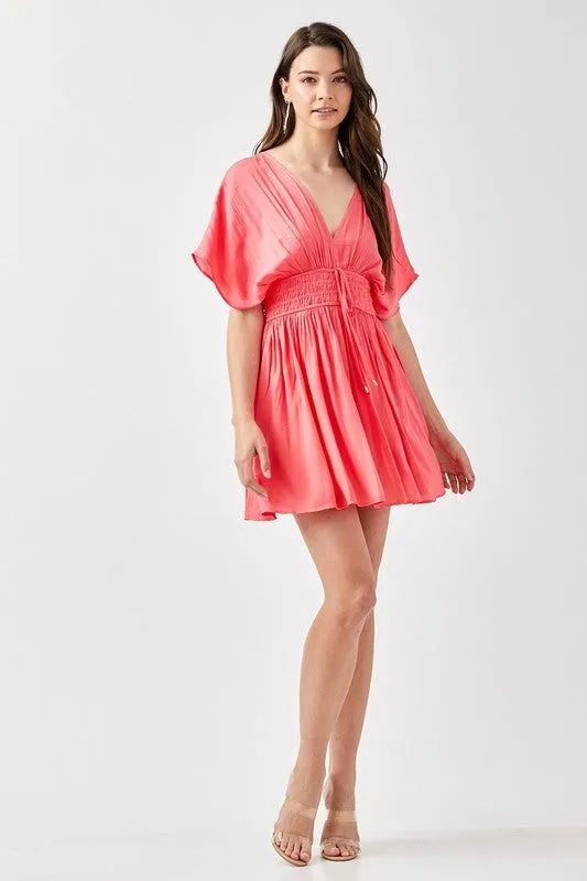 Smocked Waist With Tassel Strap Mini Dress
