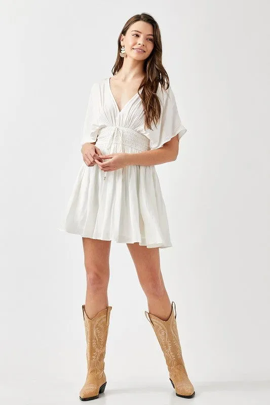 Smocked Waist With Tassel Strap Mini Dress
