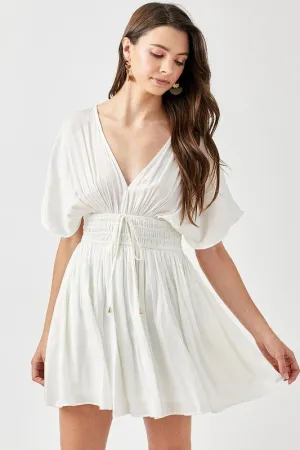 Smocked Waist With Tassel Strap Mini Dress