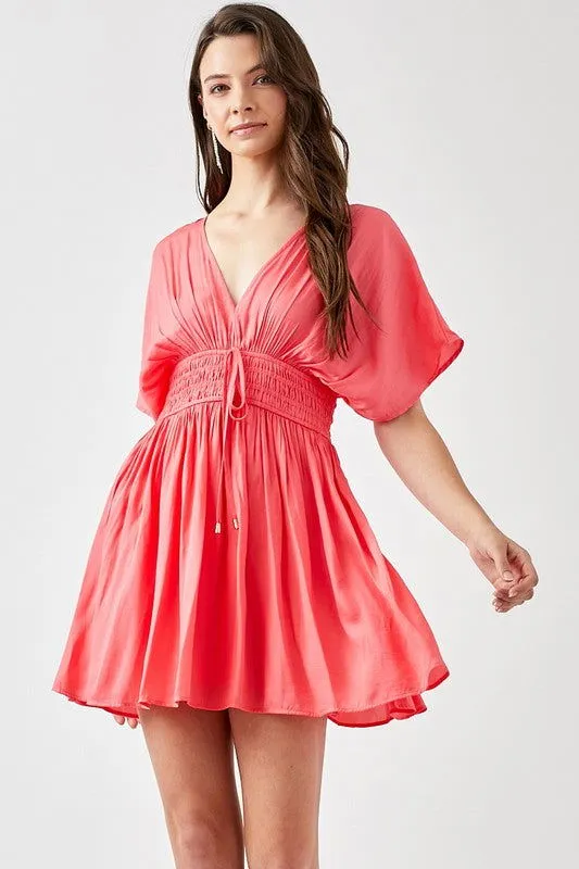 Smocked Waist With Tassel Strap Mini Dress