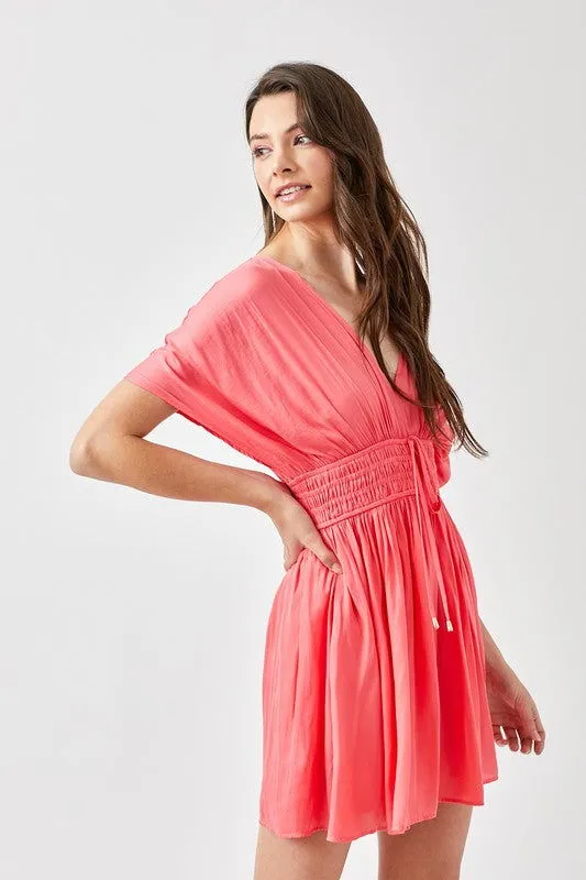 Smocked Waist With Tassel Strap Mini Dress