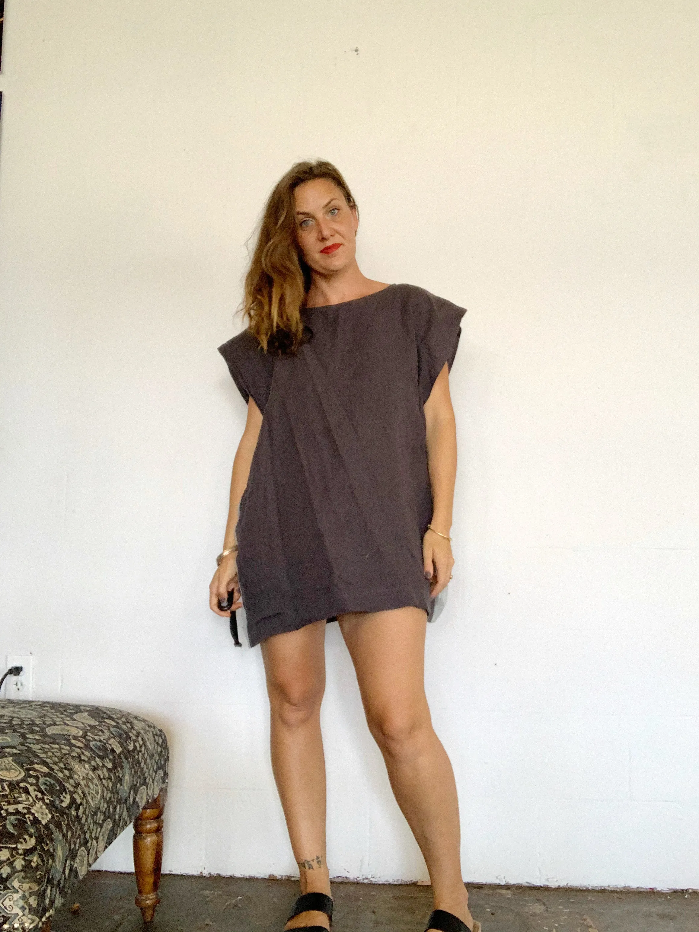 Square linen windowpane dress