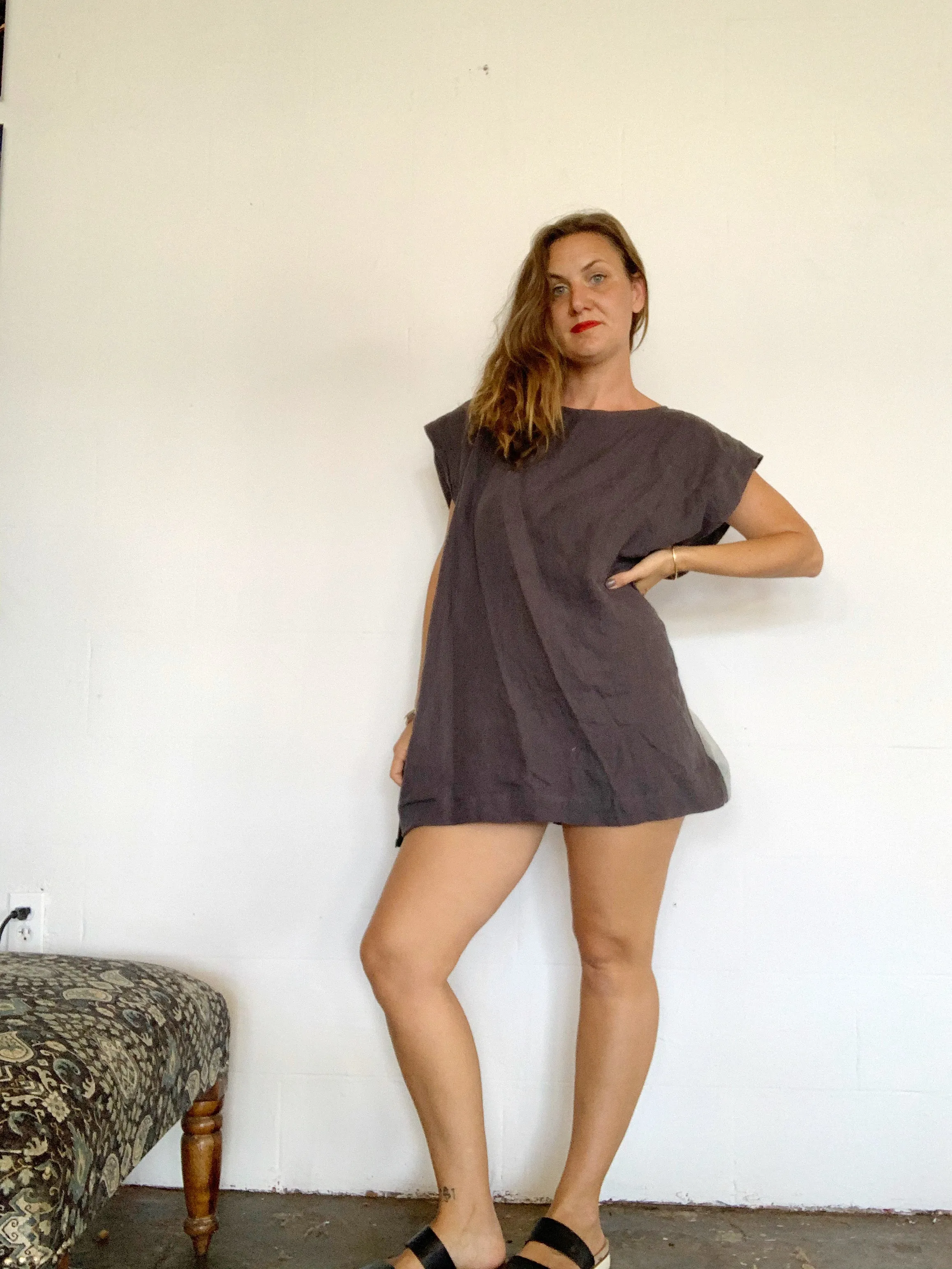 Square linen windowpane dress