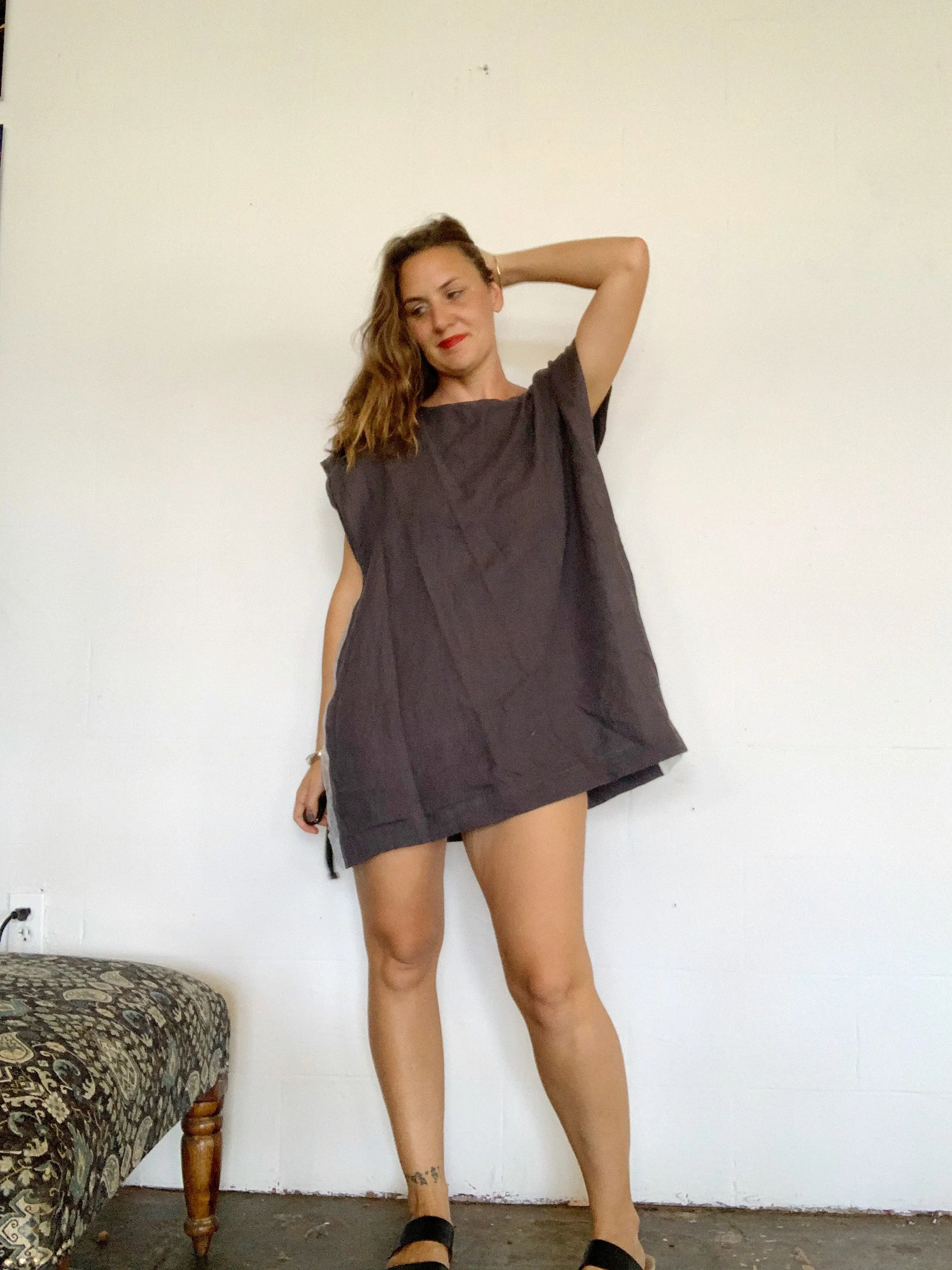 Square linen windowpane dress