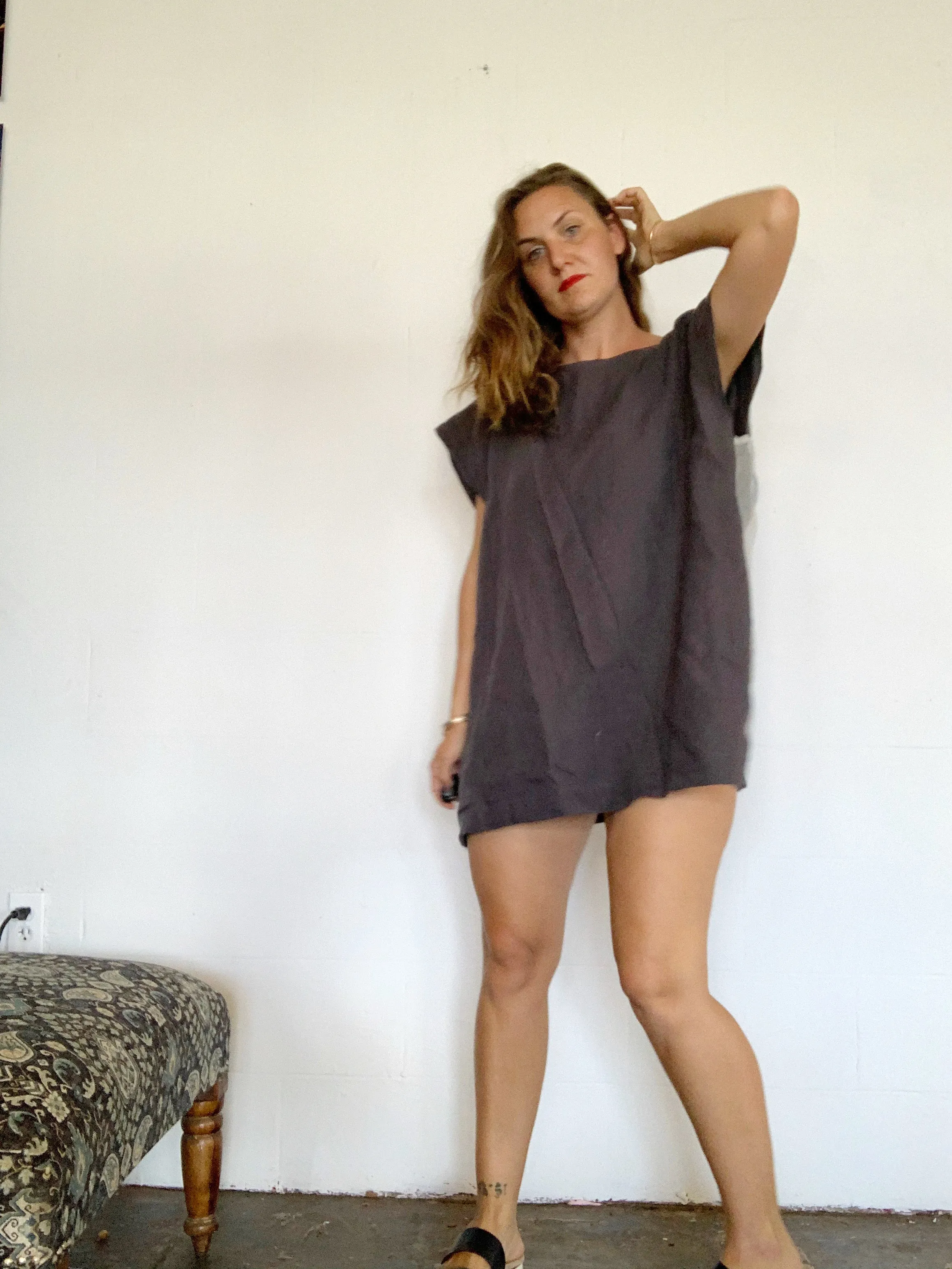 Square linen windowpane dress