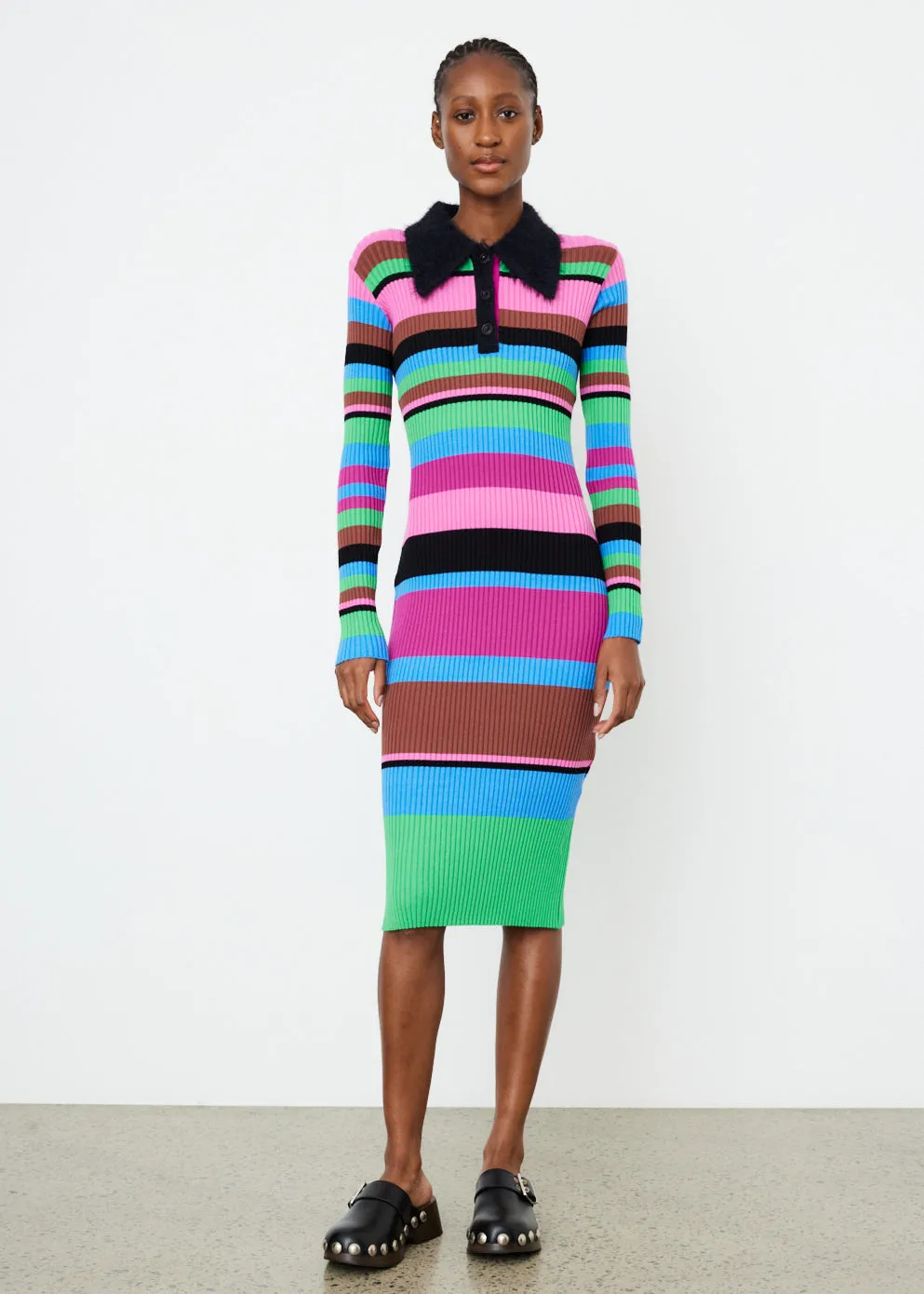 Stripe Knit Polo Dress
