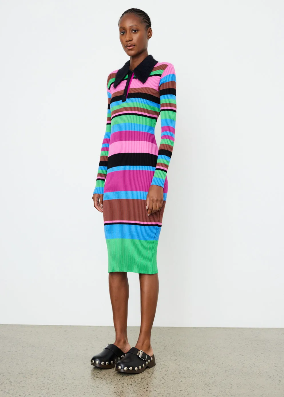 Stripe Knit Polo Dress