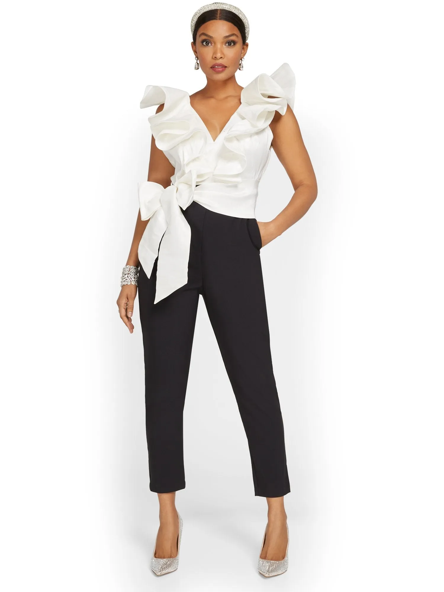 Tall Ruffle-Detail Two-Tone Jumpsuit