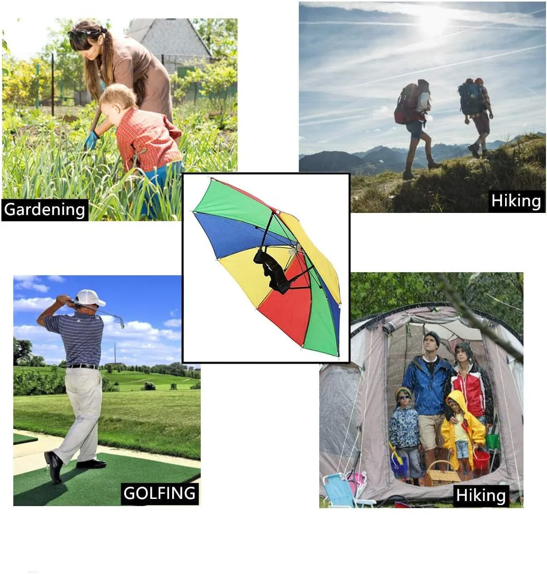 TSY TOOL 5 Pack Umbrella Hat with Head Strap, Funny Rainbow Colorful Waterproof Fishing Umbrella Beach Party Adjustable Size Fits for All Ages, Kids, Men & Women - (Patterns May Vary)