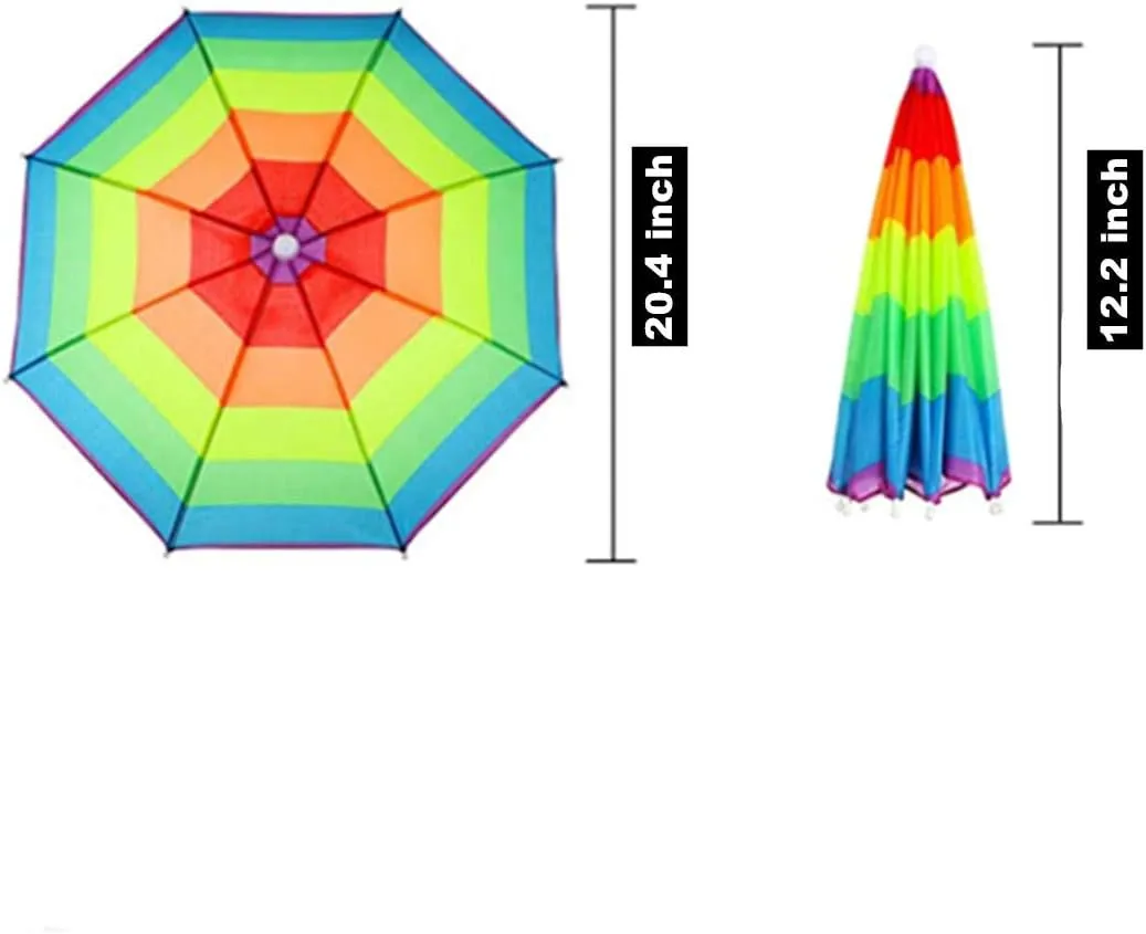 TSY TOOL 5 Pack Umbrella Hat with Head Strap, Funny Rainbow Colorful Waterproof Fishing Umbrella Beach Party Adjustable Size Fits for All Ages, Kids, Men & Women - (Patterns May Vary)