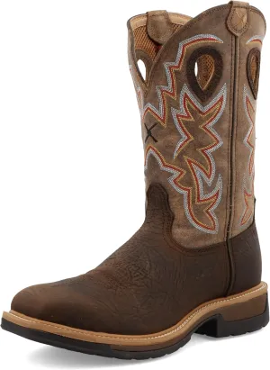Twisted X Men's 12" Western Work Boot, Square Toe Alloy Toe, Taupe & Bomber, 9.5 D