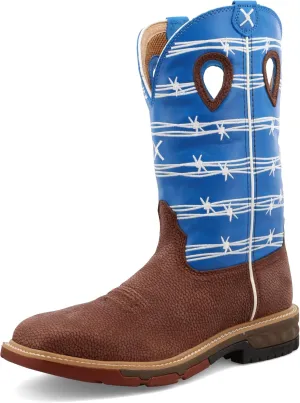Twisted X Men's 12" Western Work Boot, Square Toe Alloy Toe with CellStretch, Burgundy & Sky Blue, 12 EE