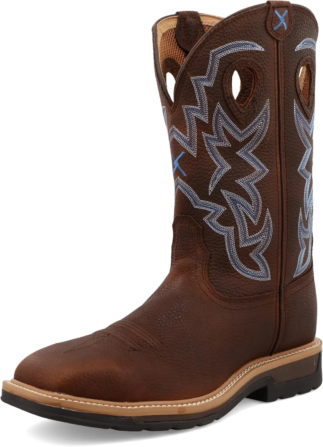 Twisted X Men's 12" Western Work Boot, Square Toe Steel Toe, Brown Pebble & Brown Pebble, 7 EE